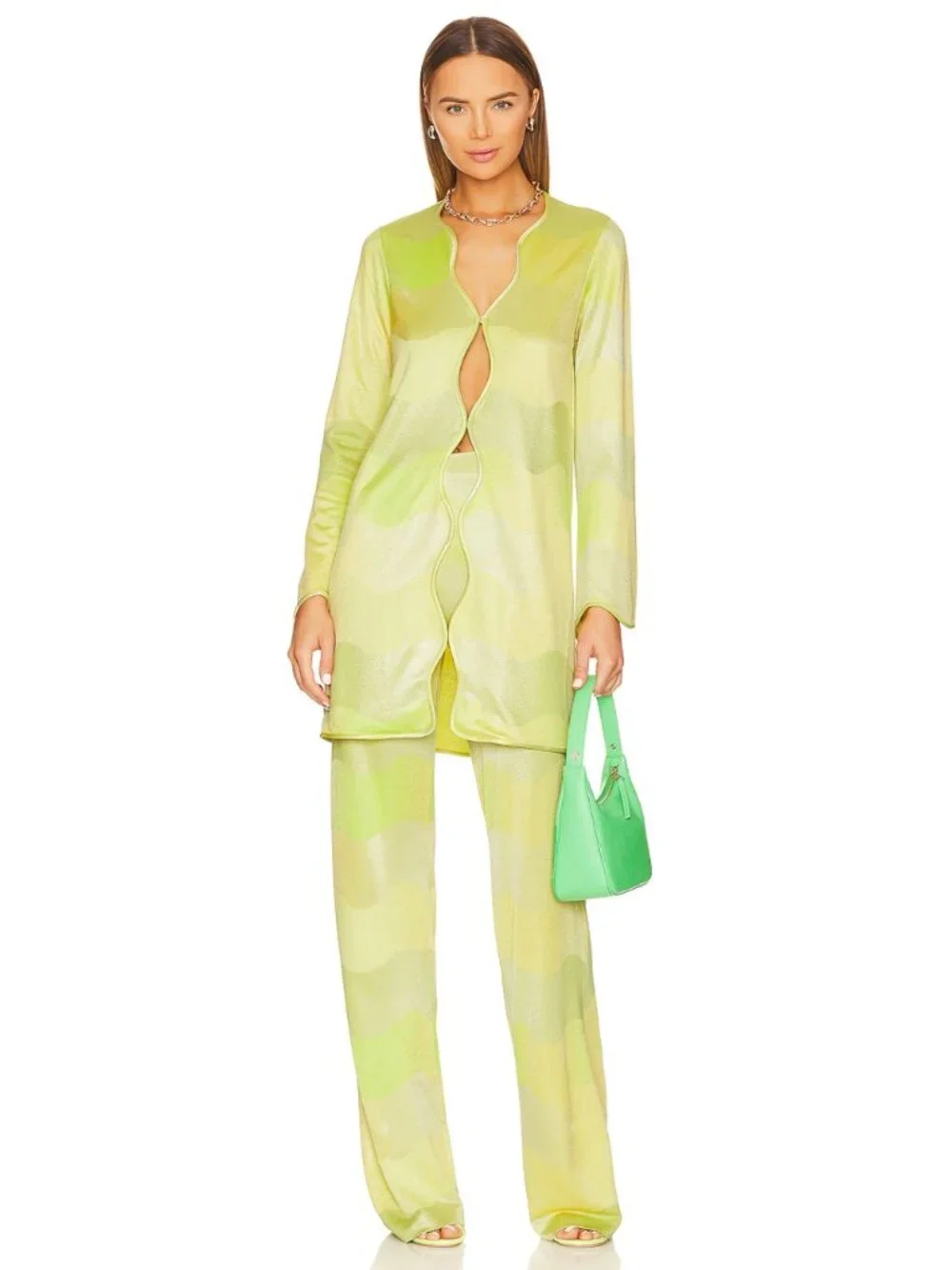 ALEXIS Bia Duster Top Angelika Pants Set Lime Waves XS Excellent $893 MSRP